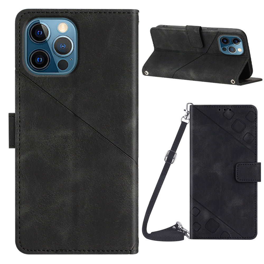 PT005 YB Imprinting Series-7 Leather Phone Case for iPhone 12 Pro Max Imprinted Lines Wallet Stand Cover with Shoulder Strap PT005 YB Imprinting Series-7 Leather Phone Case for iPhone 12 Pro Max Imprinted Lines Wallet Stand Cover with Shoulder Strap